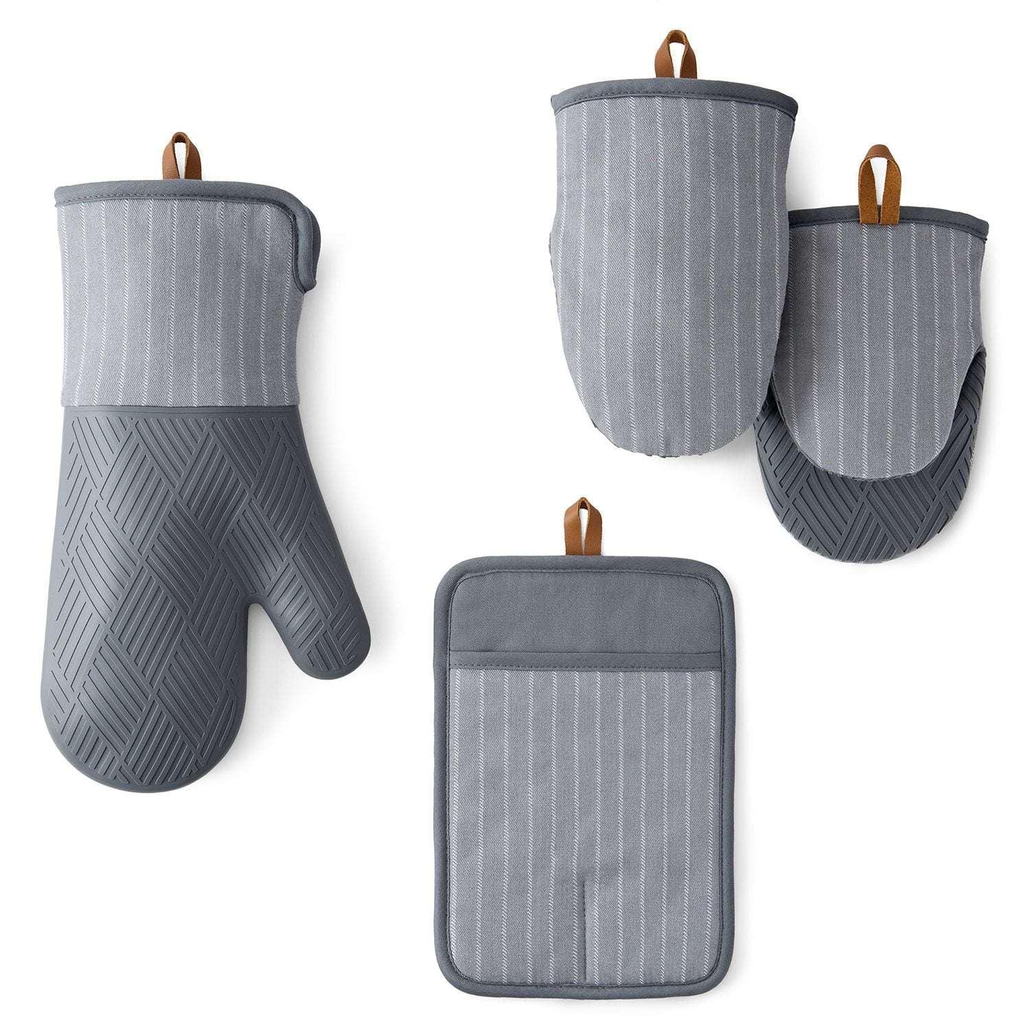 Member's Mark 4 -Pack Yarn Dyed Silicone Oven Mitt, Pot Holder, Mini Mitt Set