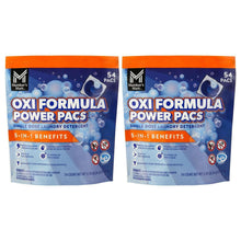 Laundry detergent power pacs pouches, two blue 5-in-1 bags, 54 ct each