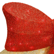 Red glitter bow fabric with sparkly texture and gold glitter trim