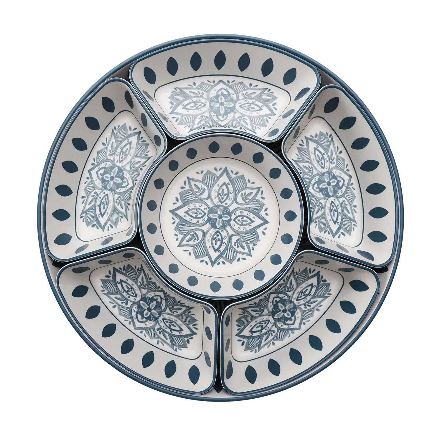 Member's Mark Bamboo Melamine 6-Section Serving Platter with Lazy Susan Base and Storage Lid