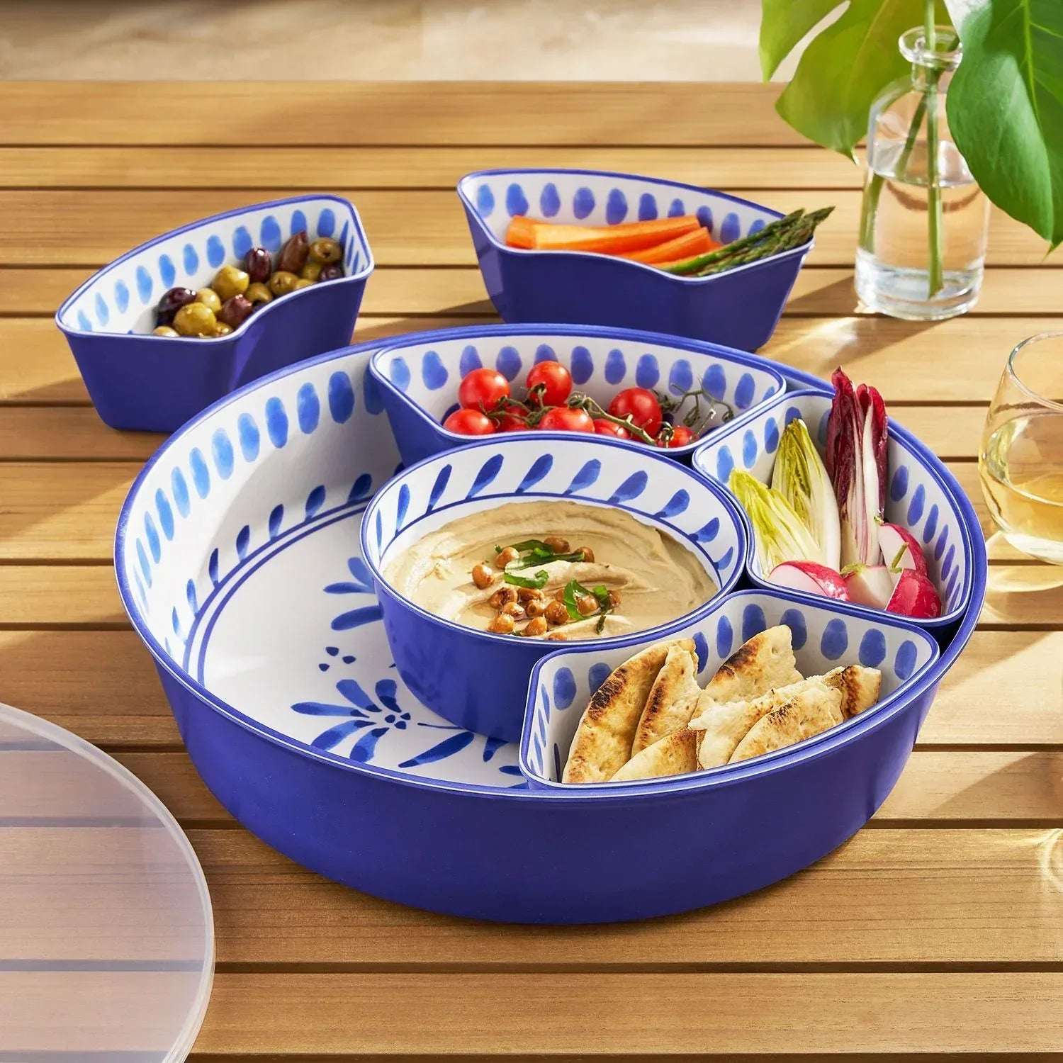 Member's Mark Bamboo Melamine 6-Section Serving Platter with Lazy Susan Base and Storage Lid