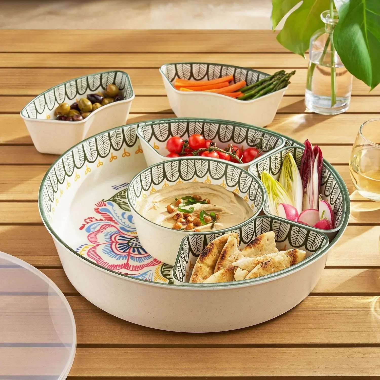 Member's Mark Bamboo Melamine 6-Section Serving Platter with Lazy Susan Base and Storage Lid
