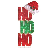 Pre-lit stacked letter décor with Santa hat, red and green, bright LED bulbs