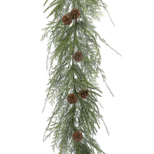 Tall cypress garland with pinecones and cascading needle tips