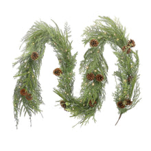 Cypress garland loops with green needles and pinecones