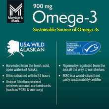 Omega-3 900 mg label panel with USA wild alaskan certification details