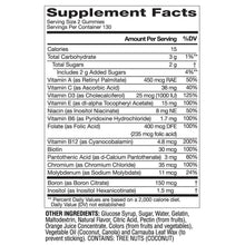 Supplement Facts panel for adult multivitamin gummies nutrition information