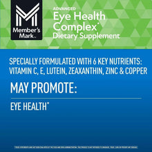 Advanced Eye Health Complex dietary supplement label, nutrients and eye health claims