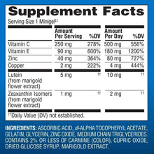 Supplement Facts chart for Eye Health Complex softgels, vitamin and mineral values