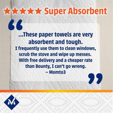 Paper towel review graphic reading 'Super Absorbent' on a white towel background