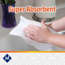 Hands wiping a countertop with a white paper towel sheet for cleanup