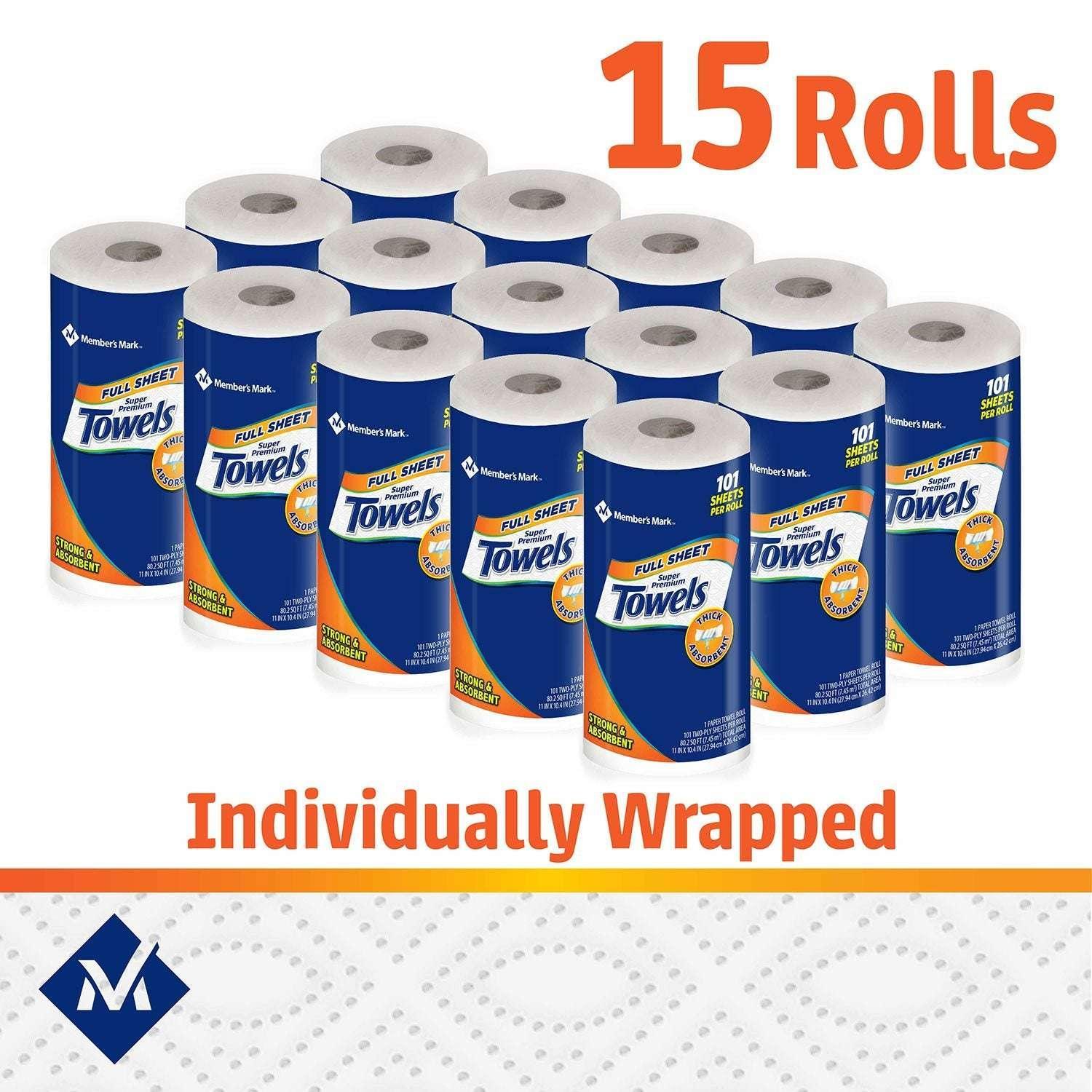 Member's Mark Full Sheet 2-Ply Paper Towel 15 rolls, 101 sheets/roll - USA MEGA SHOP