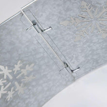 Galvanized metal tree collar top rim with latch and snowflake cutout panels