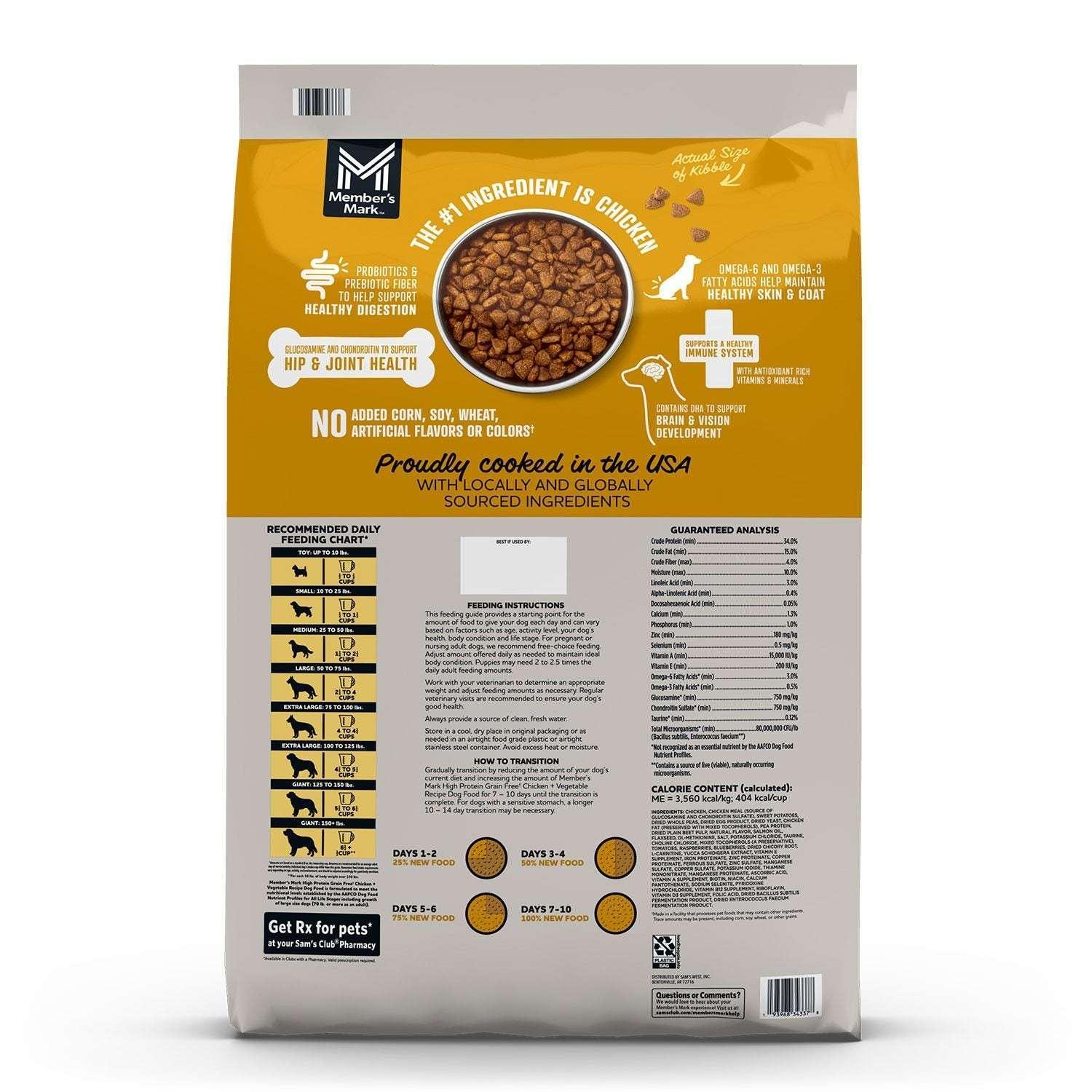 Member's Mark Grain Free Chicken and Vegetable Recipe, High Protein Dry Dog Food, 28 lbs.