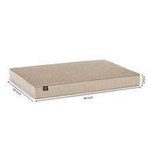 Beige pet lounger bed with 30 in by 40 in dimensions shown