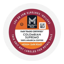 Fair Trade certified Colombian Supremo label, 100% Arabica, medium-dark roast