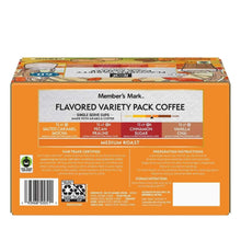 Flavored variety pack coffee box back with brewing instructions and recycling icons.