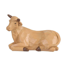 Nativity set carved animal figurine lying down, light tan finish