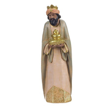 Nativity set carved king figurine holding a gold incense burner, cream robe