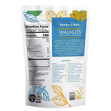 Back of walnut bag with nutrition facts, ingredients, and storage information.