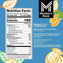 Nutrition facts panel for shelled walnuts, showing calories, fat, sodium, and carbs.