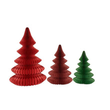 Paper honeycomb trees set: tall red, medium red, small green