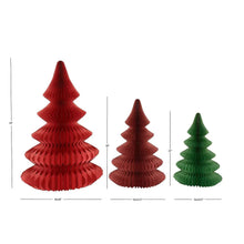 Paper honeycomb trees with height guides, red and green set of three