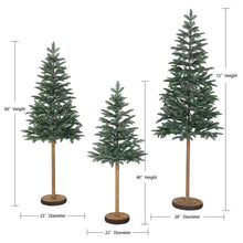 Pre-lit artificial pine trees set of 3 with height and diameter measurements