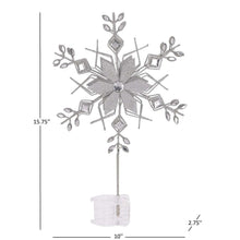 Silver snowflake tree topper with hanging clear light base