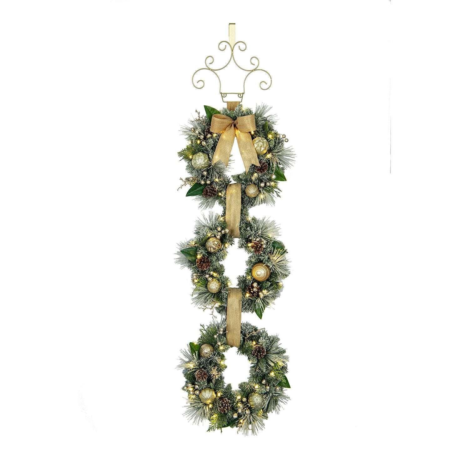 Member's Mark Pre-Lit Flocked Three Wreath Door Hanger - USA MEGA SHOP