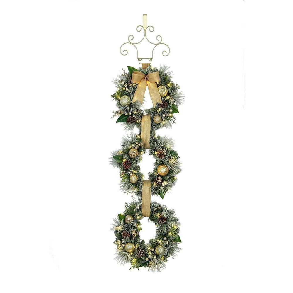 Member's Mark Pre-Lit Flocked Three Wreath Door Hanger - USA MEGA SHOP