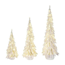 Set of three pre-lit iridescent topiary trees, three white sizes