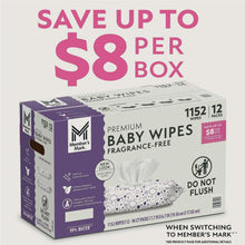 Member's Mark premium baby wipes box, fragrance-free, 12 packs, 1152 wipes