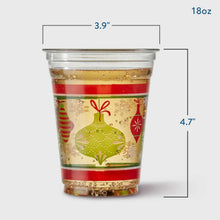 18 oz disposable holiday cup with green ornament and red stripe