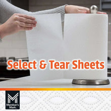 Select-and-tear paper towel sheets pulled from dispenser, white 2-ply