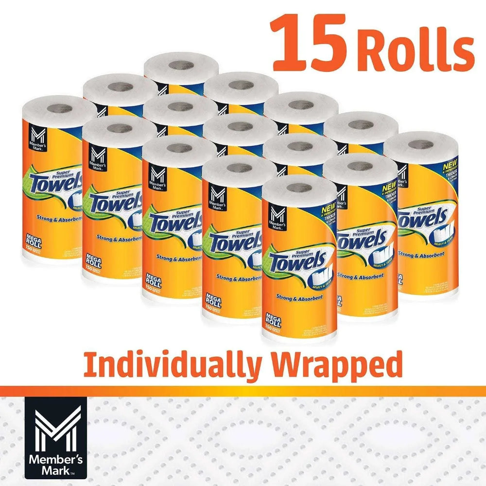 Member's Mark Select & Tear 2-Ply Paper Towel 15 rolls, 150 sheets/roll - USA MEGA SHOP