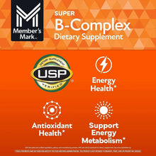 B-Complex dietary supplement label with USP verified and energy health badge