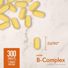 B-Complex tablets with size guide 0.619 in and 300 tablets label