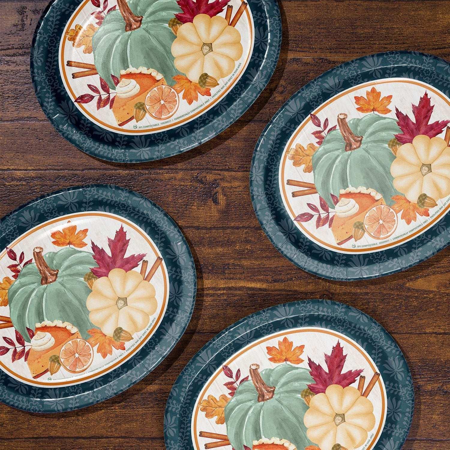 Member’s Mark Thanksgiving Oval Paper Plates, 10" x 12", 50 Count