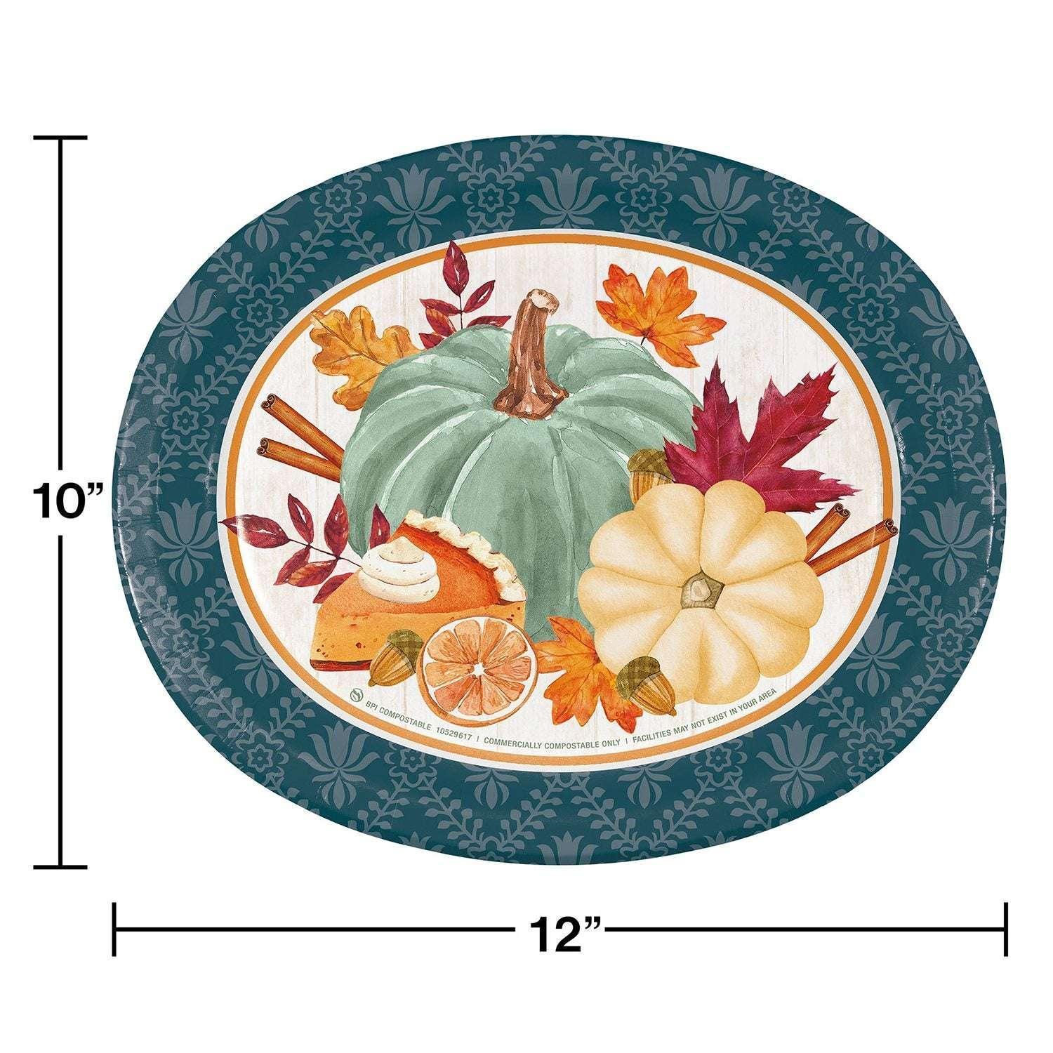 Member’s Mark Thanksgiving Oval Paper Plates, 10" x 12", 50 Count