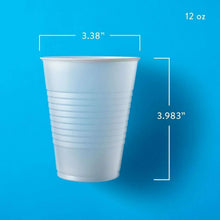Translucent plastic 12 oz cup with ridged sides, size shown