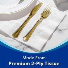Folded white premium 2-ply napkins on a table setting