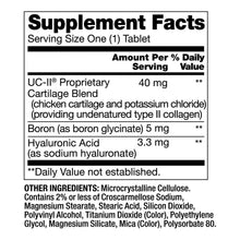 Supplement Facts label showing serving size one tablet and key joint health ingredients