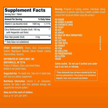 Supplement Facts label panel on Vitamin C bottle with serving and ingredient details