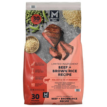 Dog food bag front with beef & brown rice limited ingredient recipe, 30 lb