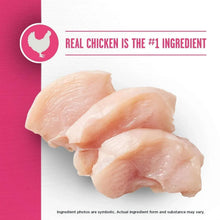Chicken ingredient pieces for dry dog food shown on a white surface