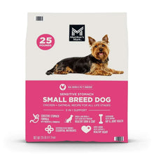 Small breed sensitive stomach dry dog food bag with dog illustration and 25 lb label