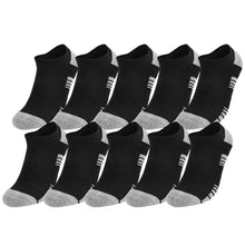 Black no-show athletic socks, 10-pack with gray heel and toe stripes