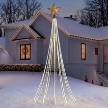 Pre-lit shooting star tree with gold star topper and warm white light strands