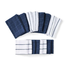 Blue dishcloths and bar mops set with striped and waffle textures